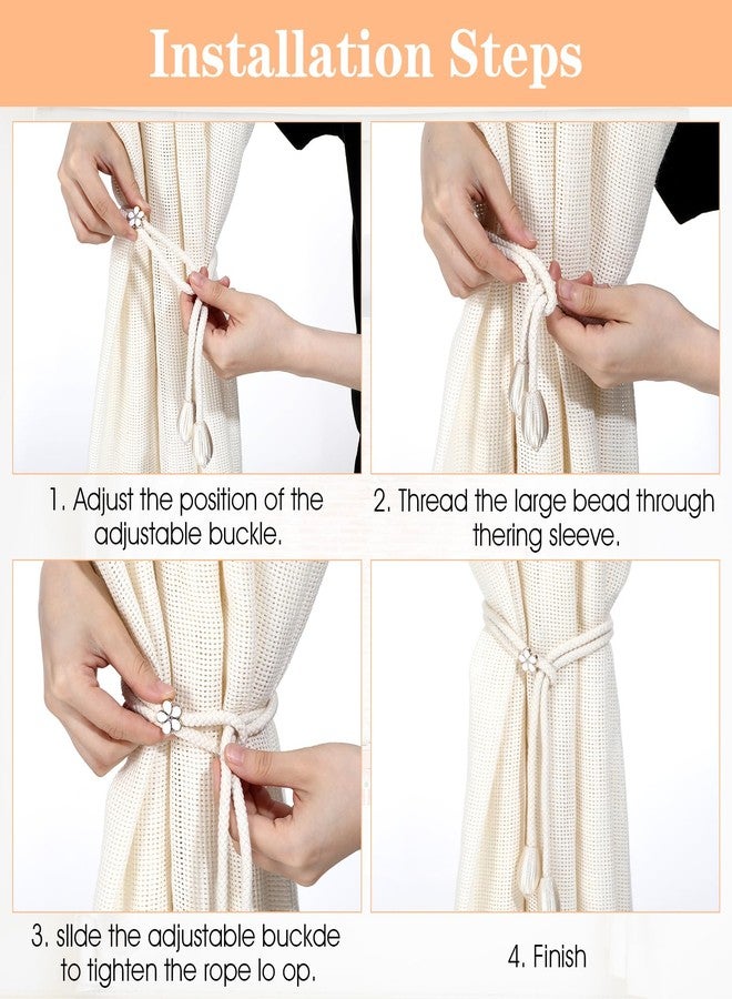 Tyqour 2 Pcs Curtain Tassel Tiebacks No Drilling, Boho Curtain Tiebacks Rope for Black Blue Light Color Curtains, Curtain Holders for Living Room Bedroom Outdoor Yard Garden Drapery (Beige) - Image 5
